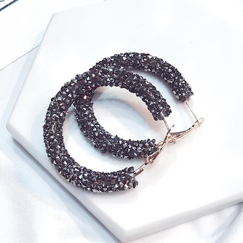ES711 большие серьги-кольца с кристаллами для женщин, модные серьги в стиле панк, ювелирные изделия, геометрические круглые серьги в европейском стиле