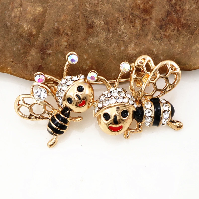  Double Bee Brooches Enameled Cute Animal Pin Daughter Gift|Brooches|   