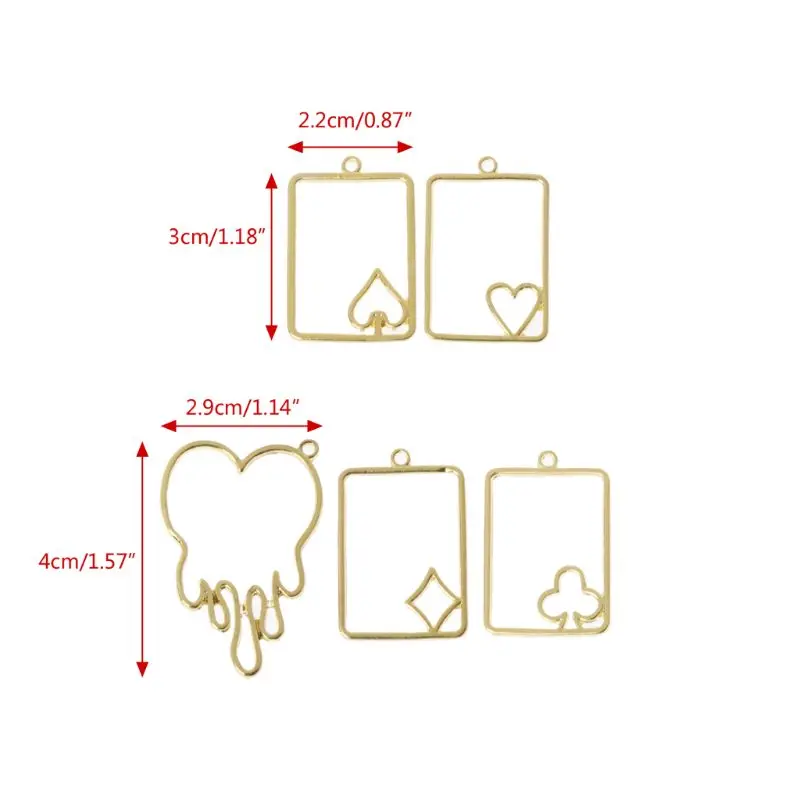 5 шт покер карты плавления металл, сердечки Frame ювелирные изделия УФ смола подвеска гнездовая оправа