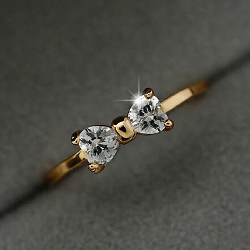 

Fashion Bow Tie Crystal Rings Simple Style Gold Finger Ring For Women r513