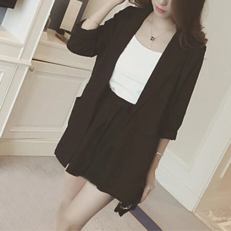 

Women Summer Fashion 2 Piece Set Blazer + Short Pants Lattice Suit