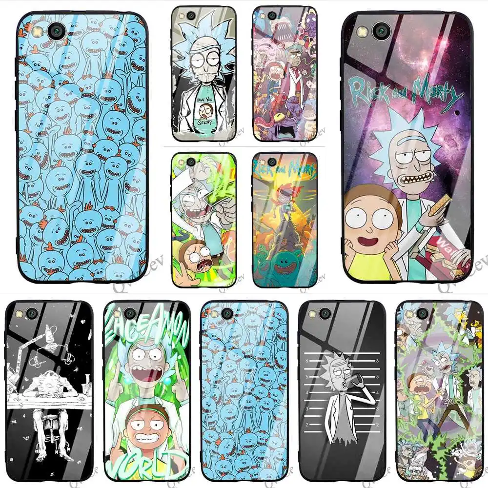 

Fashion Rick and Morty Tempered Glass Phone Cover for Redmi 4X Case Xiaomi Mi A1 A2 8 Lite 9 F1 6A Note 5 Pro 6 7 Back