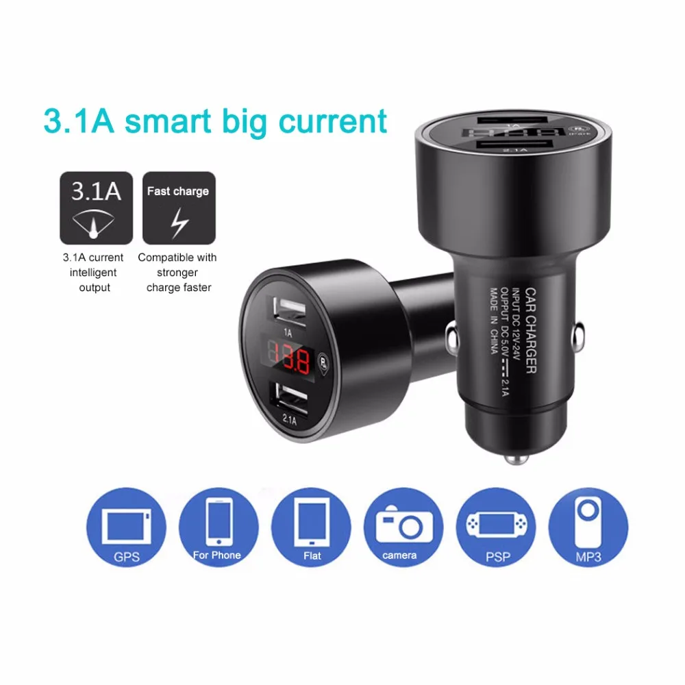 OLLIVAN سيارة شاحن يو اس بي سريعة تهمة الهاتف المحمول شاحن LED GPS المزدوج USB سريع سيارة شاحن سامسونج Xiaomi شاحن الجهاز اللوحي