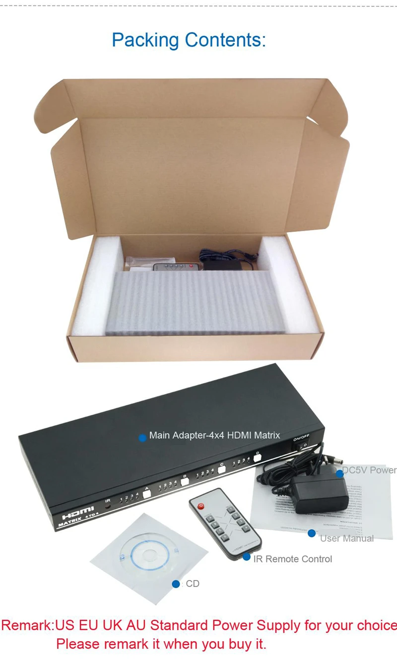 EMK 4x4 HDMI True Matrix 4 input 4 output HDMI Switch Splitter 1.3b support 1920x1080 60Hz with RS232 Remote Control Switch (4)