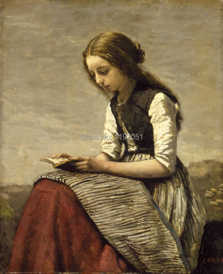 

Canvas paintings frameless paintings masterpiece reproduction Camille Corot - Girl reading, about 1850 55