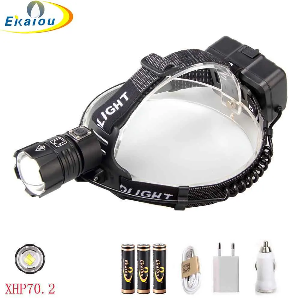 Новый налобный фонарь XHP70.2 USB Аккумуляторный водонепроницаемый высокий люмен Зум