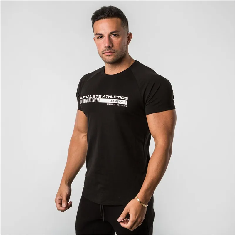 

New Alphalete T Shirts Mens Tshirt Gyms Fitness Bodybuilding Mens Shirt Crossfit Cotton Breathable Tees Tops Short Sleeves
