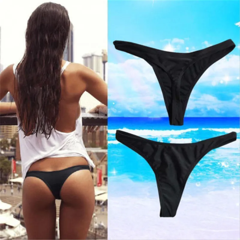 

Sexy Swimwear Bottoms Women Swim Briefs Triangle Bikini 2019 Thong Solid Black Bottom Two-Piece Separates Sexy Brazilian Trunks