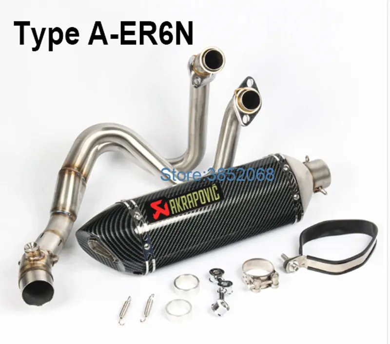 

Motorcycle Full Exhaust System for Kawasaki ER6N ER6F NINJA650R 2012-2016 Connect Link Header Pipe with Akrapovic Muffler Pipe