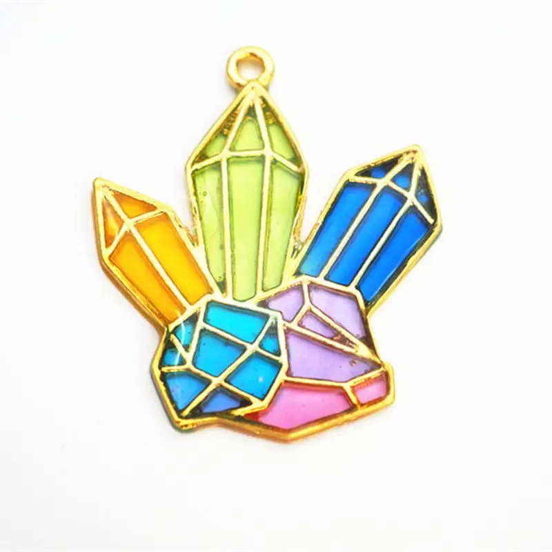 

5Pcs Cluster Crystal Stone DIY Metal Frame Jewelry UV Resin Charms Bezel Setting Drop Ship W2952001