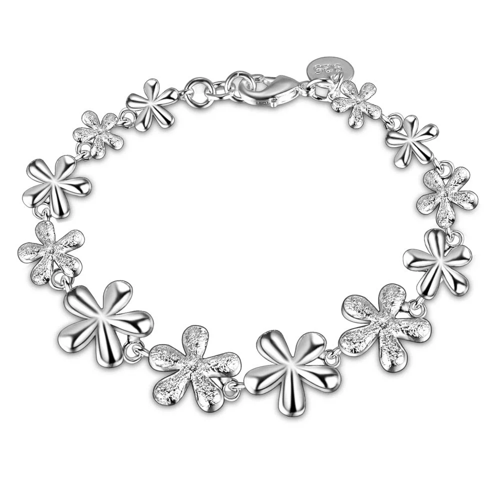

Free shipping fashion flower lady's bracelets silver jewelry bangles silver Bracelet with flower YAB017
