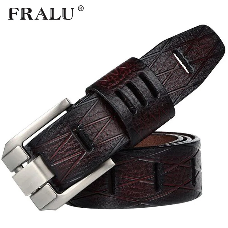 

FRALU good quality cow genuine luxury leather men belts for men strap male pin buckle BIG SIZE 110-125cm free shipping