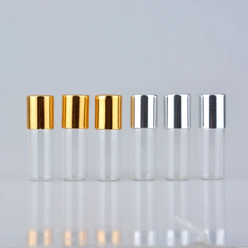 

100 Pieces/Lot 2ml 14MM*62MM Transparent Refillables with Glass/Steel roller & Roll on Vials With Aluminum Cap