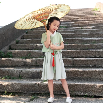 

Girls Hanfu Dress Chinffon Kids Princess Dance Costume Children Short Sleeve Suit Folk Dance Stage Fairy Cosplay Costume DQS1657