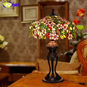 Cheap FUMAT Art Stained Glass Table Lamp Luxury Apple Flower Lampshade Lamps For Living Room Hotel Book Store Bar Decor Table Lights