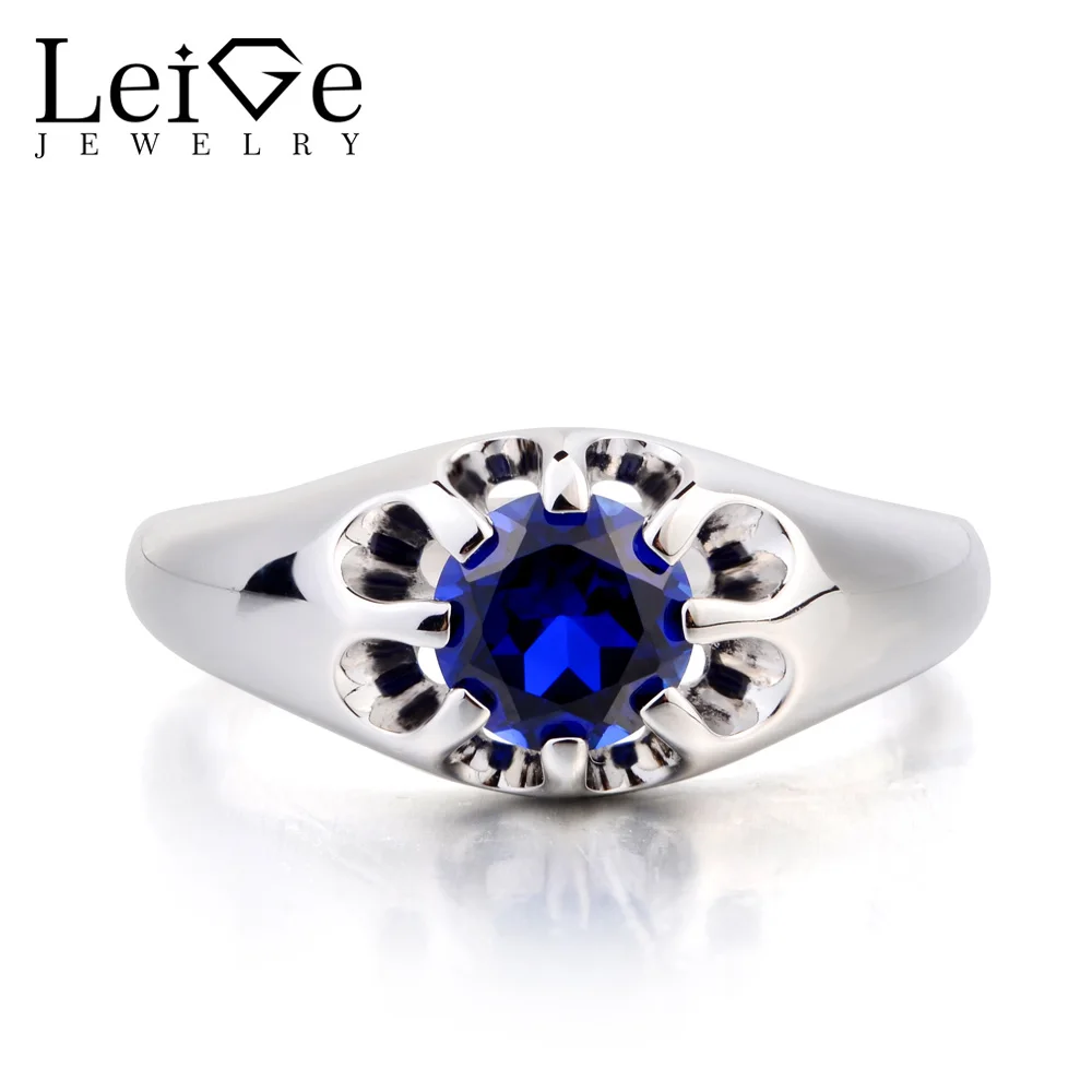 Leige Jewelry Solitaire Ring Promise Ring Lab Sapphire Ring Round Cut