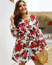 Original Design Spring and Summer Women's Large Size Jumpsuit Sexy Long-sleeved Printed Shorts Jumpsuit Women's Clothing 0533