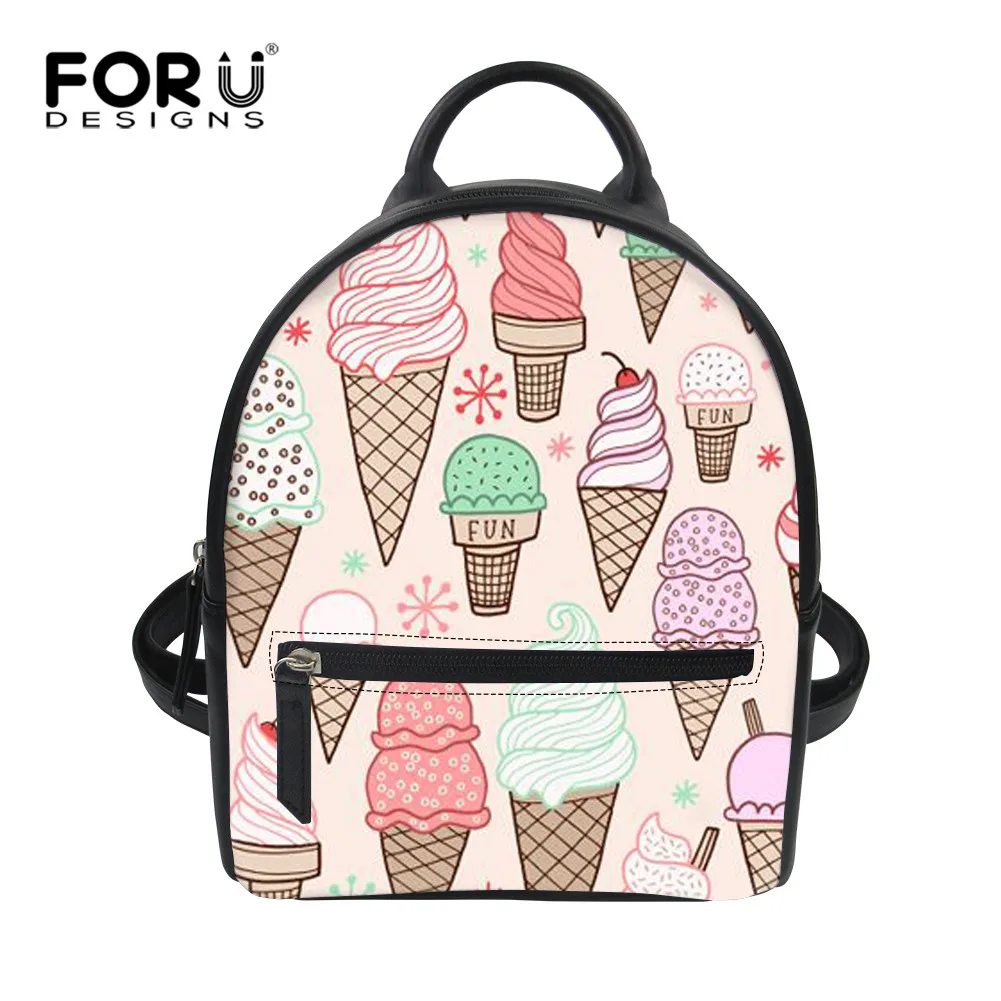 FORUDESIGNS 3D Print Cartoon Ice Cream Shoulders Bag Woman Small PU