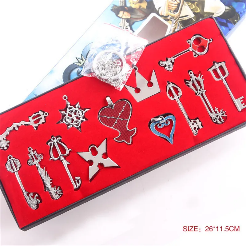 2019 New Kingdom Hearts Key Blade Necklace Pendant Keyblade Keychain Weapons Toys Set Cosplay Gift for Children Kids 13pcsset (1)