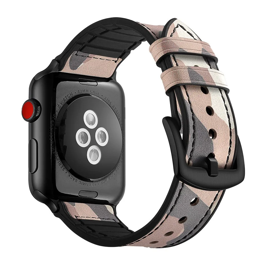 Кожаный ремешок для Apple Watch Series 4 3 2 1 черный ремешок для iwatch заменяет ремень дышащий ремешок для часов 38 40 42 44 мм