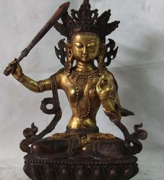 

16" Tibet Fane Buddhism Copper Bronze Manjushri Kwan-yin Guan Yin Buddha Statue