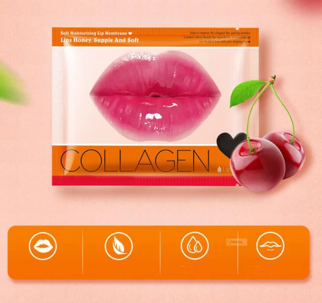 10pcs Cherry lip mask Collagen lip gel tape Moisturizing Essence Lip Care Pads Anti Ageing Wrinkle