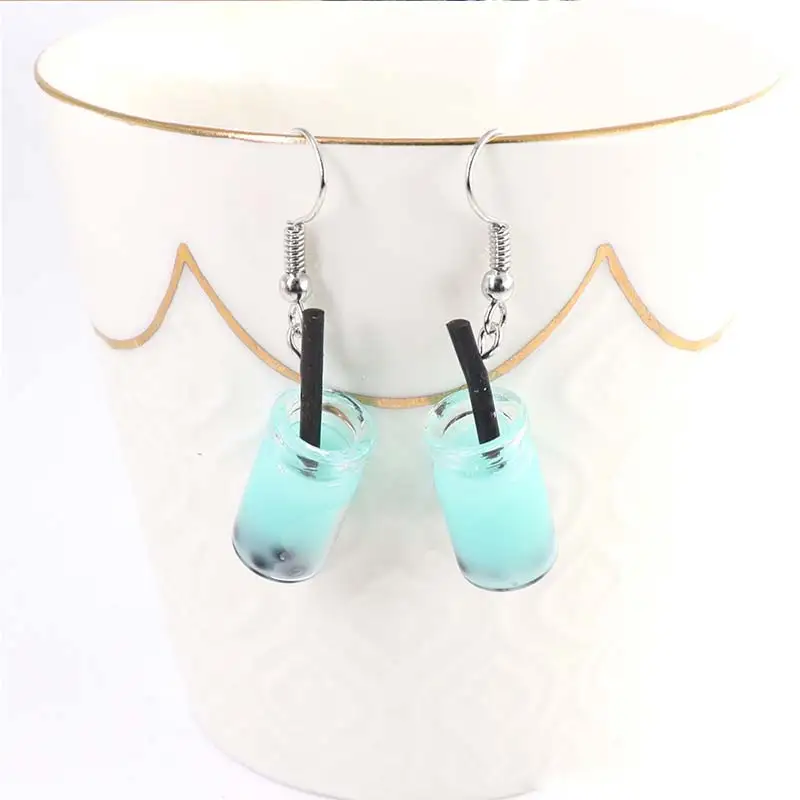 Personality Resin Milk Tea Drink Earring Girls Gifts Colors Candy Color Creative Unique Bubble Tea 45 Colors Drop Earrings 1Pair