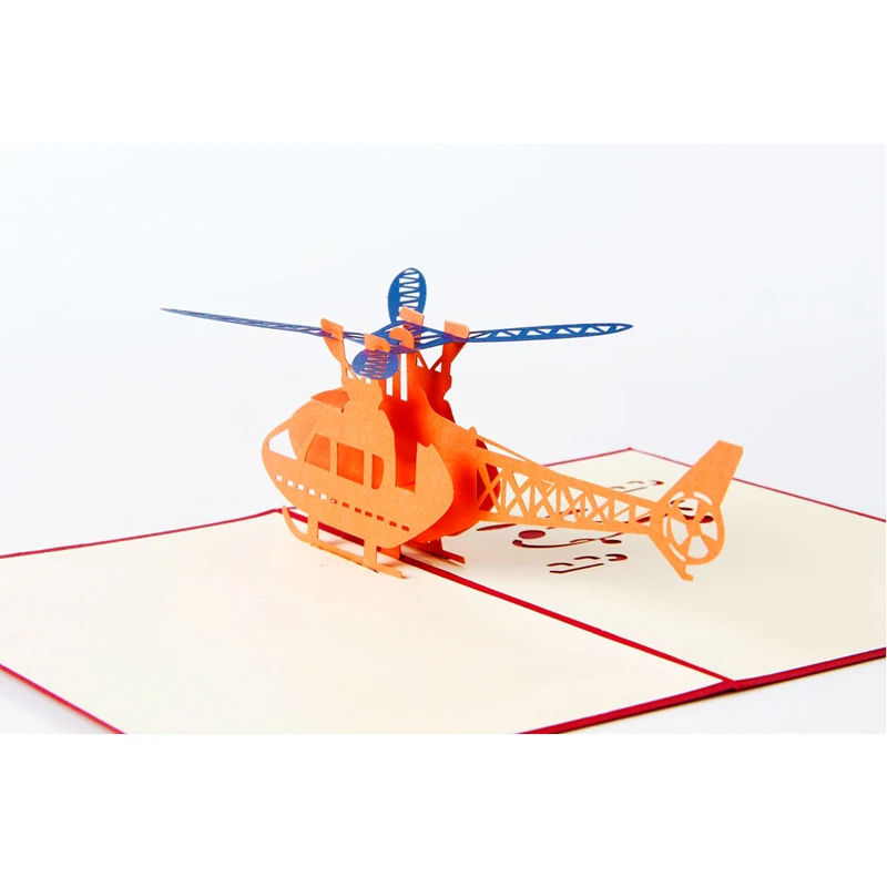 1pcs Helicopter 3D Paper Laser Cut Pop Up Anime Vintage Birthday Greeting Cards Gifts Wishes Postcards Crafts with Envelope Gift