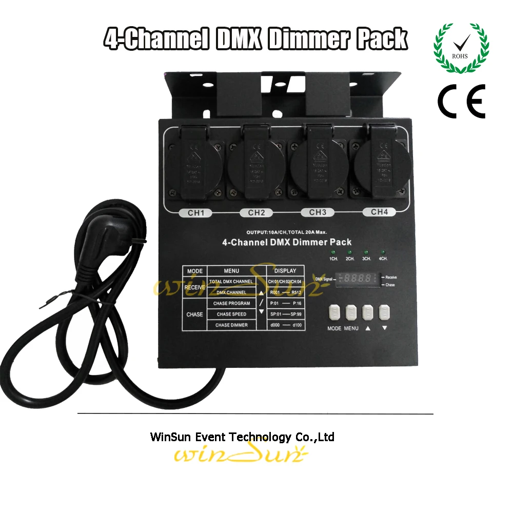 

DMX 4 - CHs Compact Dimmer/Switch Pack Switcher For Stage LED Light Fixtures With 16 Built in Light Programs