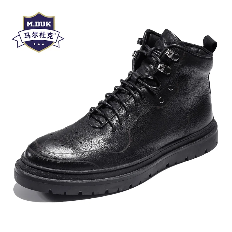 

autumn winter lace high-top shoes men Korean fashion Genuine leather men's casual Martin boots all-match cowhide Chelsea boots