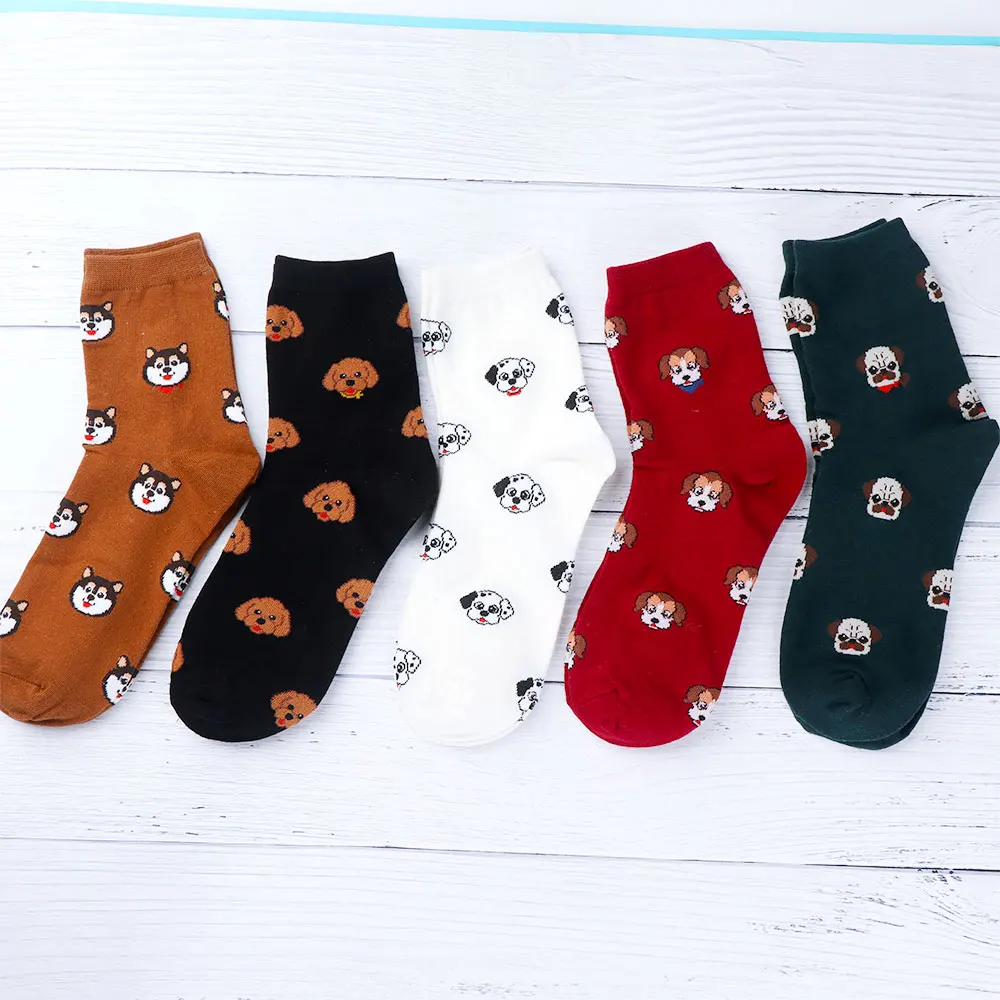

Female Lovely Puppy Pattern Stockings Cartoon Embroidery Cotton Stockings Unisex Colorful Autumn Winter Warm Accessories