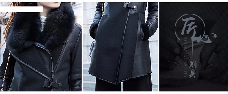 Европейский стиль, настоящая Мериносовая овечья кожа и Меховая куртка, зимняя женская шерстяная меховая одежда с воротником из лисьего меха, уникальный дизайн