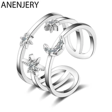ANENJERY многослойная Звезда Луна 925 пробы серебряные кольца для женщин Девушка регулируемые серебряные розовое золото золотой Золотой S-R464