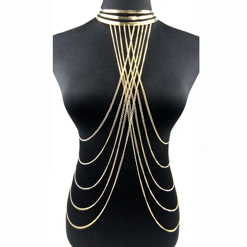 Сексуальное многослойное длинное ожерелье с кисточкой, модное панк бикини золотистого цвета, женское пляжное украшение