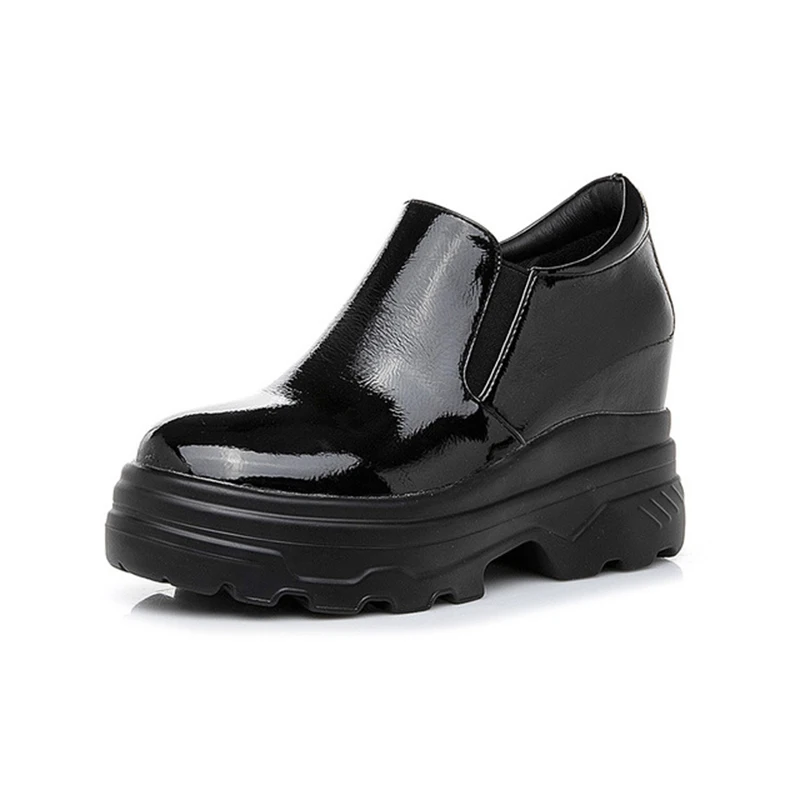 

Women's Flat Platform Shoes 2019 Spring Leather Hidden Heel Ladies Sneakers Woman White/Black Shoes For Woman Autumn Shoe