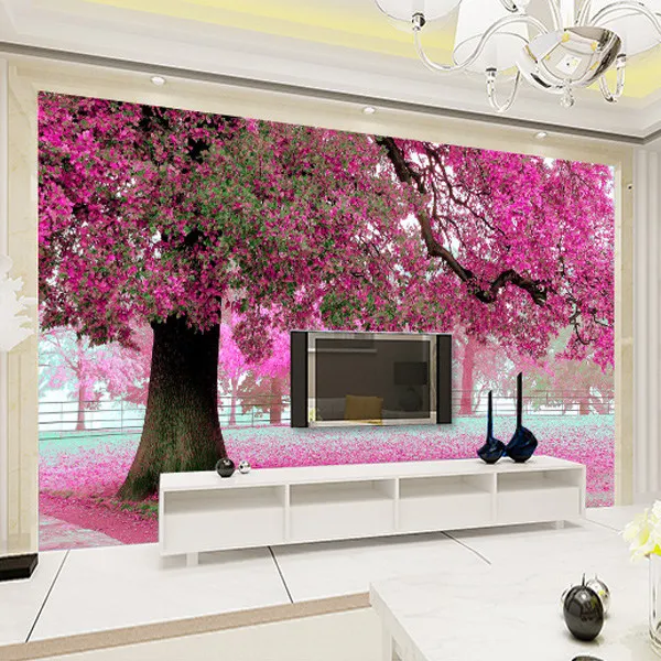 

3d minimalist modern cherry blossoms forest landscape stereoscopic wallpaper TV living room sofa background mural home decor