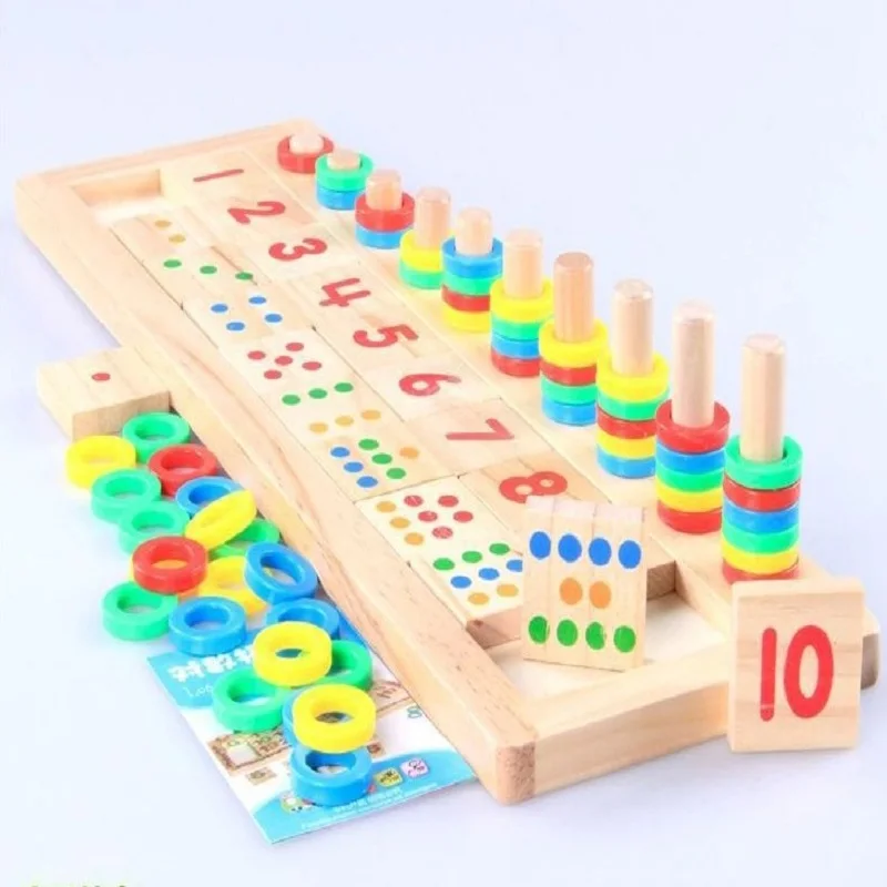 

Rainbow Rings Dominos Children Preschool Teaching Aids Counting and Stacking Board Wooden Math Toy