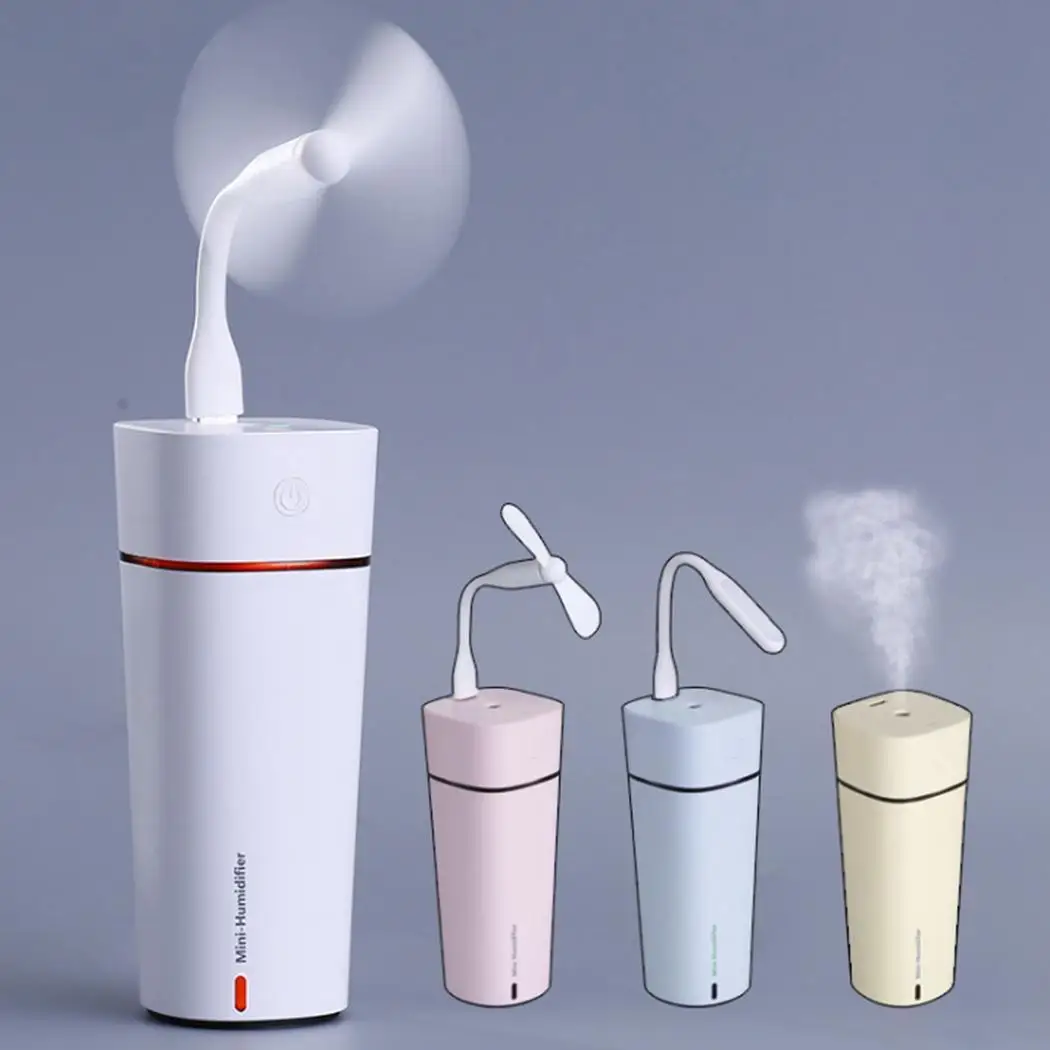 

3 In 1 240ML USB Charging Humidifier Portable Fan Air Humidifier Cup Essential Oil Aroma Diffuser Purier Colorful LED Light Hot