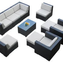 Мебель для гостиной уличная 9 шт черное Глубокое Сиденье Диванный набор с секциями