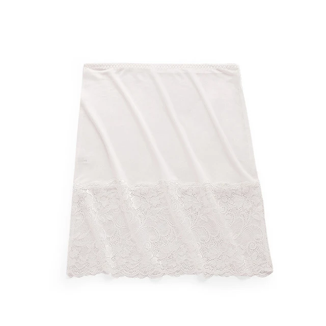 Airrved Для женщин шелковые юбки в помещении с кружевными вставками мягкая шелковая юбка элегантная женская классическая прямые платья Размеры M-XL WQ121 - Цвет: Белый