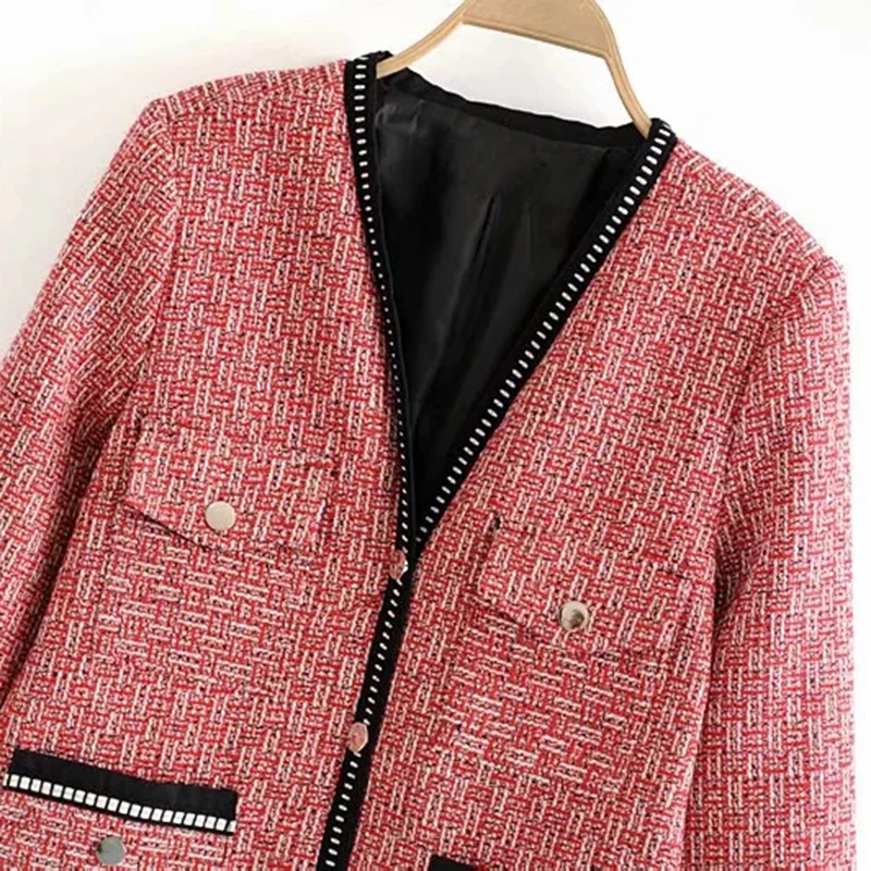 lower price Vintage Stylish Pockets Single Breasted Tweed Jacket Coat Women 2020 Fashion Long Sleeve Ladies Out