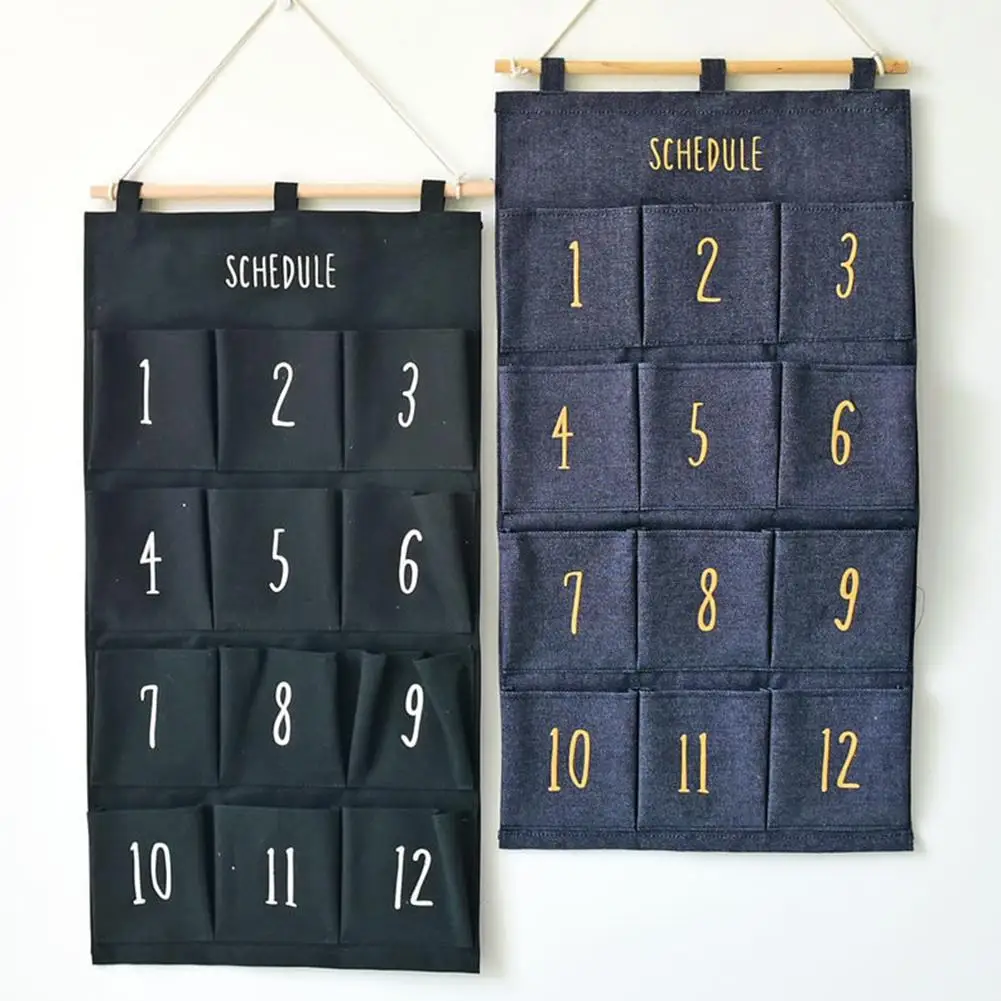 

None Number Printing Denim Hanging Bag with 12 Pockets for Cupboard Door Wall Storage