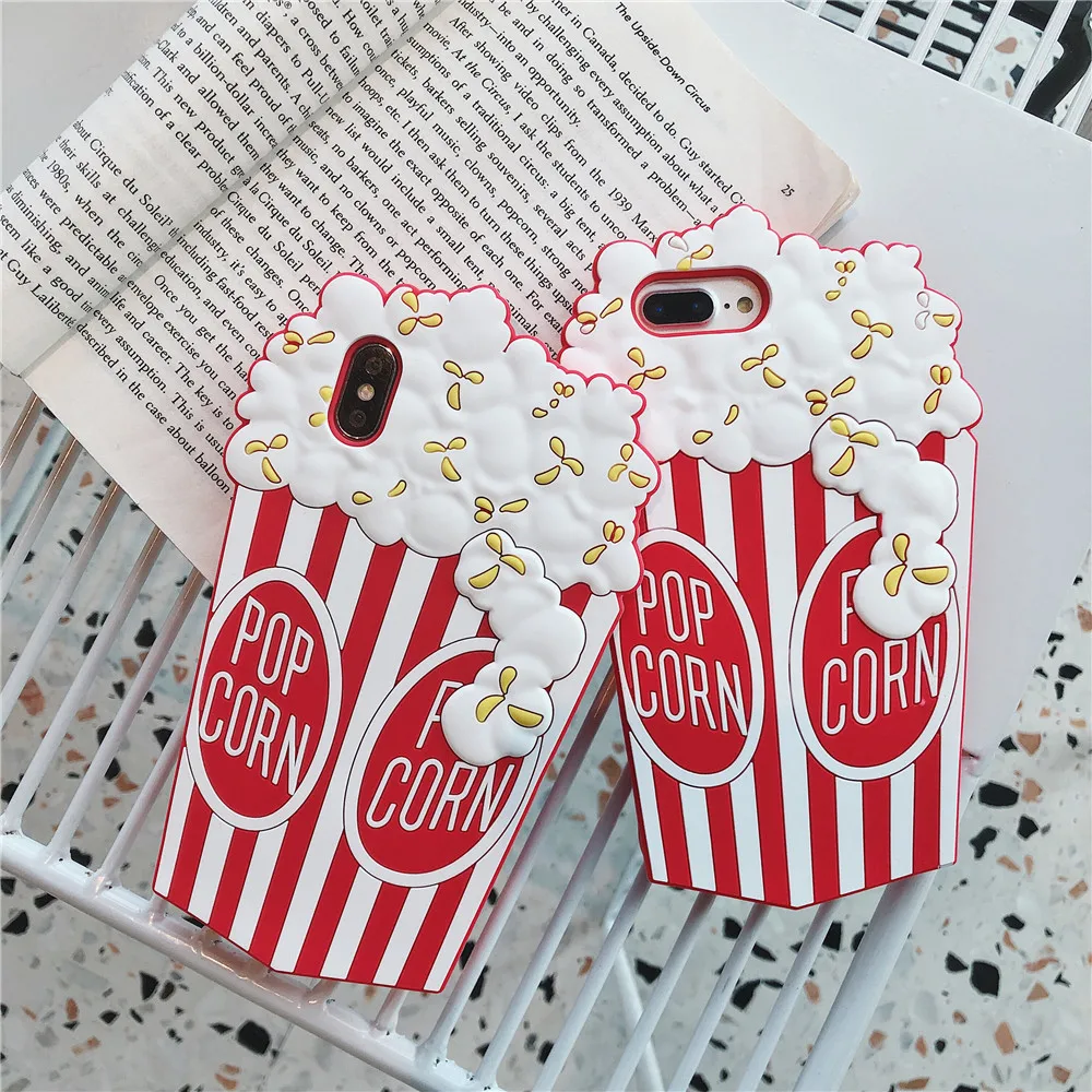 

3D funny pop corn soft silicone phone case for iPhone 6 6s 7 8 X XR XS MAX rubber gel phone back cover