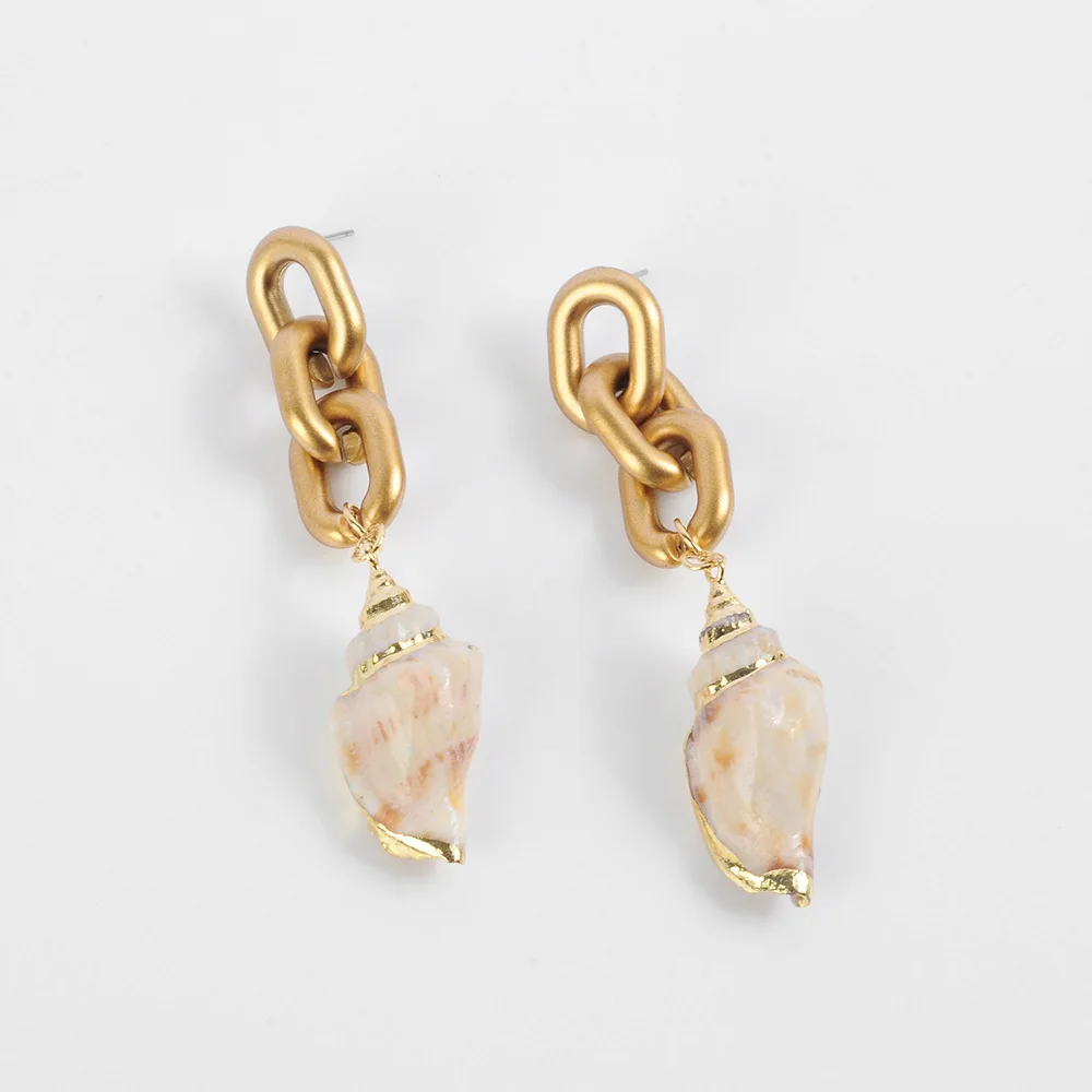 

Fashion Alloy Chain Long Earrings Shell Jewelry Personality Bag Gold Earrings Female Creative Summer Sea Shells Statement Drop