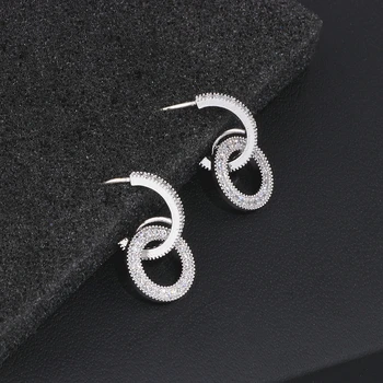 

Luxury Cubic Zirconia Earrings Brincos Silver Color Simple Geometric Circle Round Earrings for Women Wedding Jewelry Gift WX124