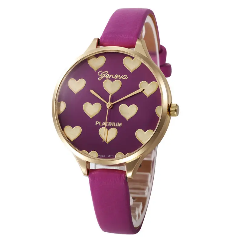 Relojes mujer часы женские часы модные женские часы с рисунком сердца кварцевые из искусственной кожи часы Montre Femme женские часы - Цвет: Hot pink