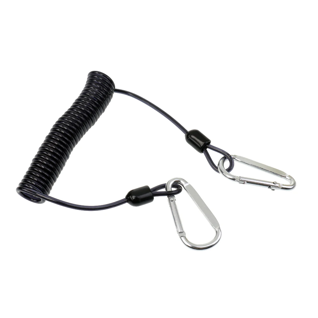 Heavy Duty Stretch Bungee Steel Wire Safety Coiled Lanyard with 2 Carabiner Keychain Clips for Reels Torch Camera Tools|Маски для
