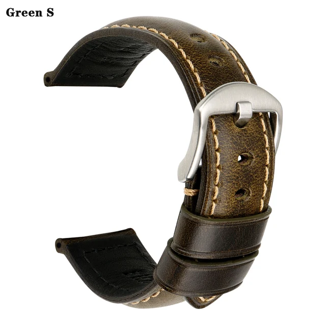 MAIKES Watch Strap Bracelet Watch Accessories 20mm 22mm 24mm Vintage Cow Leather Watch Band For Panerai Fossil Watchband Green S