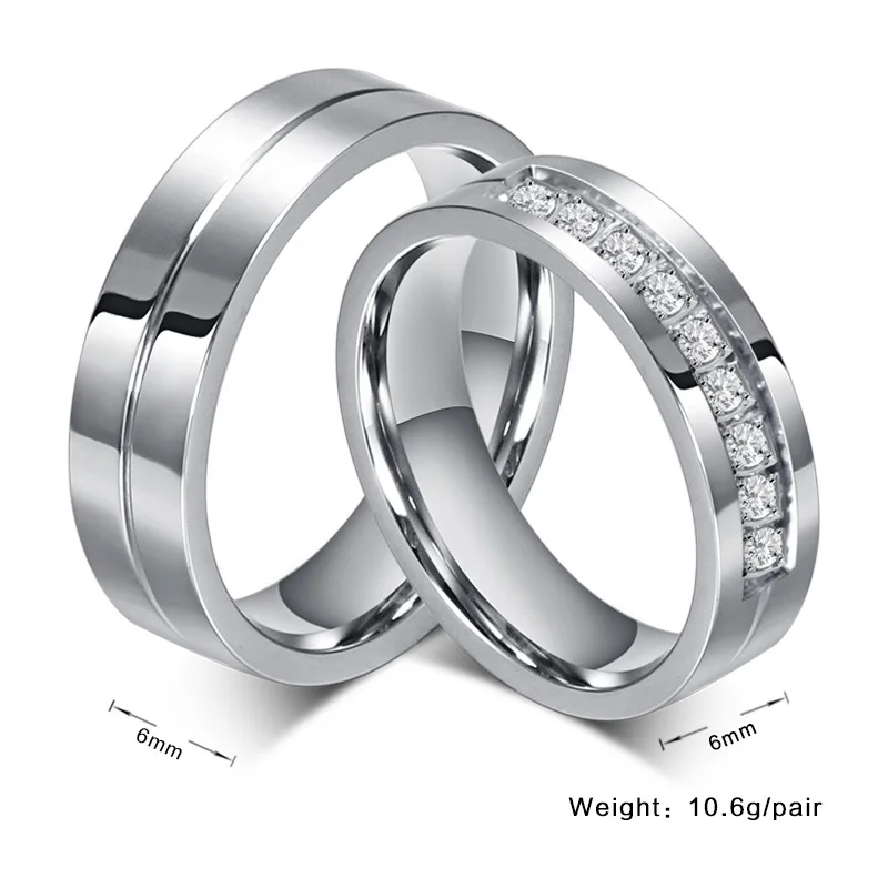 Серебряное обручальное кольцо для влюбленных с кубическим цирконием, кольца для мужчин и женщин, обручальные ювелирные изделия из нержавеющей стали, подарок подруге