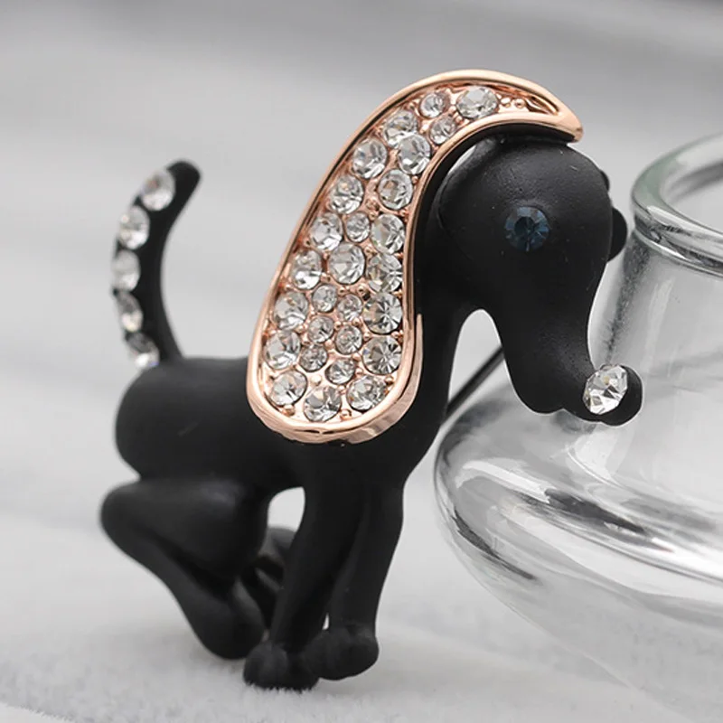 Blucome Jet Dog Animal Brooch Jewelry For Women Wedding Jewelry Fashion Women Enamel Hijab Accessories Crystal Pin Brooch